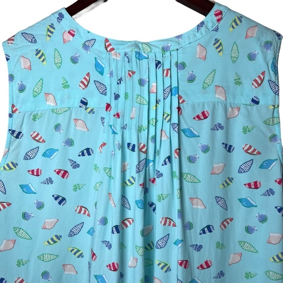 Talbots Sleeveless Popover Top Seashells Blue Colorful Sz Large Pleated Coastal - Picture 3 of 10